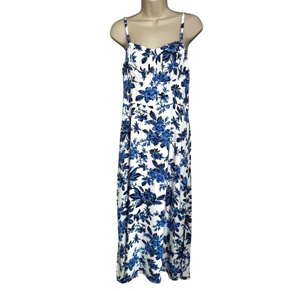NWT LOFT Blue Floral Midi Dress Spaghetti Strap Side Slit 6